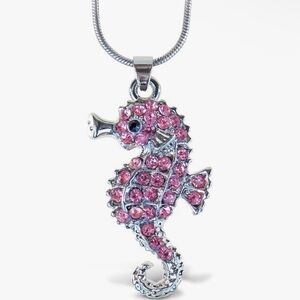 Puzzled Pink Seahorse Silver Necklace